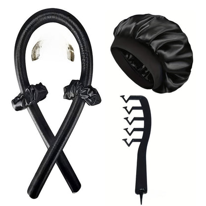 Heatless Curling Rod Hair Styling Set with Shower Cap