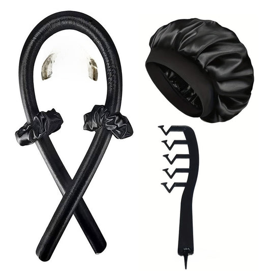 Heatless Curling Rod Hair Styling Set with Shower Cap